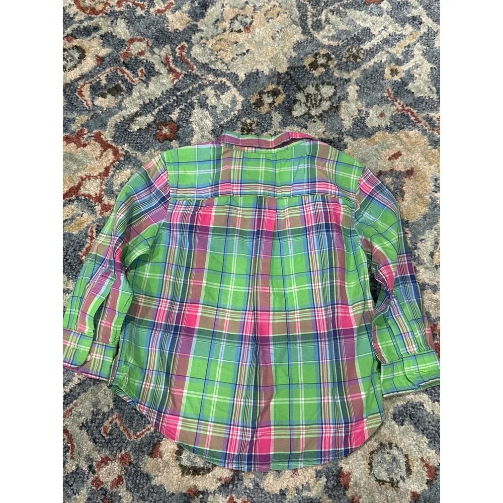 Ralph Lauren Button Down Kids 24M Green Pink Madras Plaid EUC‎